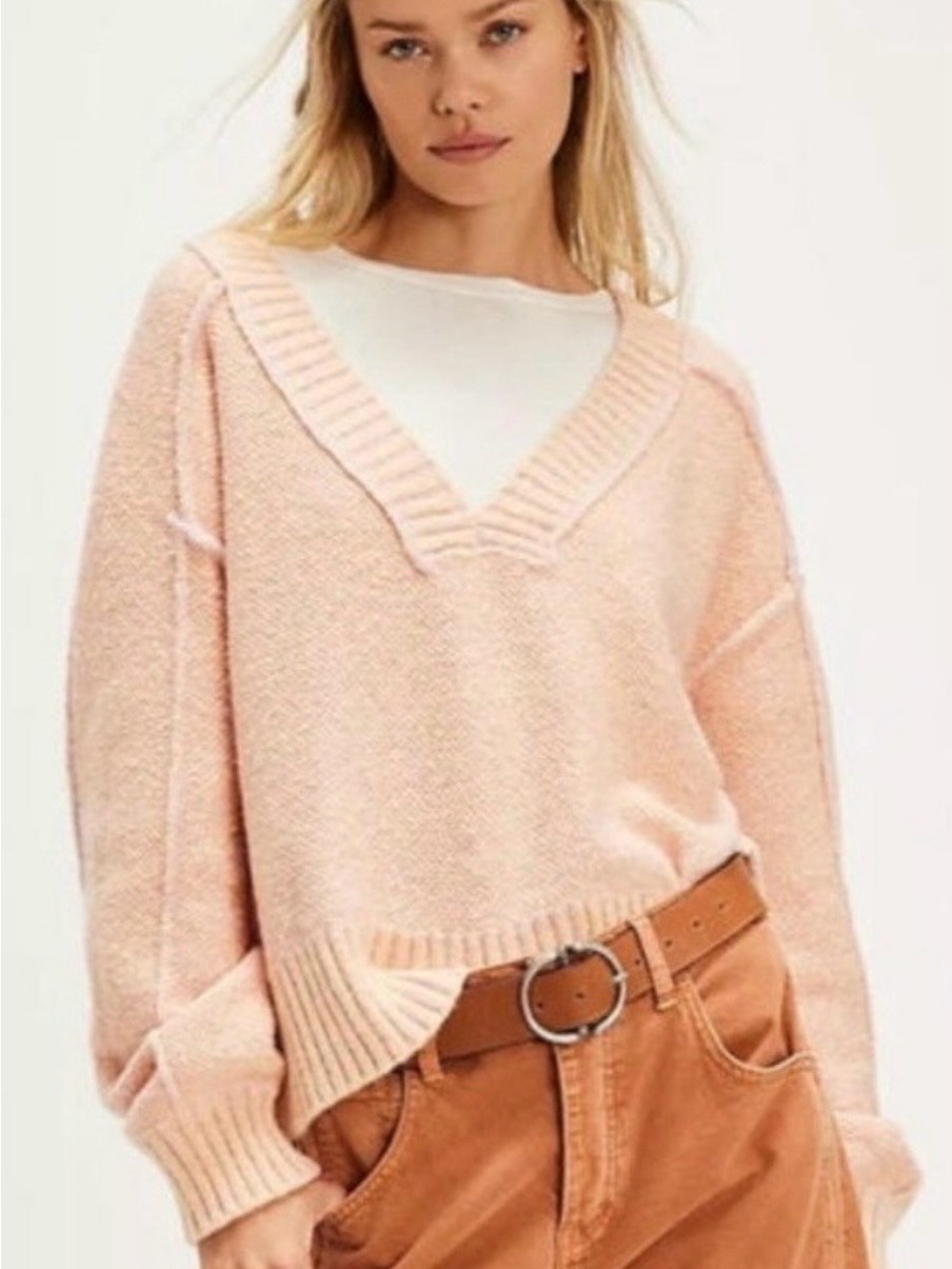 Free People Rhea Boxy Cropped V-Neck Pullover Sweater